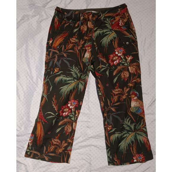 Tommy Hilfiger Pants - Tommy Hilfiger Women’s Sz 10 Tropical Peacock Print Olive Tie Waist Resortwear
